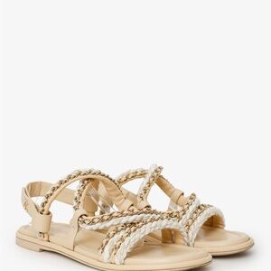 CHANEL 2022 Lambskin Gladiator Beige Sandals Size 37.5